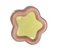 Pet Cat Bowl Cute Cartoon Pet Drinking Water Feeding Bowl Ceramics Cat Food Dog Food Utensils Pet Supplies Accessories(Yellow pink star,S 15cm*15cm)