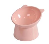 Pet Cat Dog Bowl High Foot Dog Bowl 45° Neck Protector Cat Pet Food Water Bowl Anti-Overturning Binaural Pet Feeding Bowl(Pink)