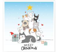 Pet Cat Dog Christmas Xmas Tree Festive Santa Greeting Gift Card from the Pet for Her Him Friends Cute Mum Mom Mummy Daddy Dad Kids Sister Brother Bestie 14x14 cm