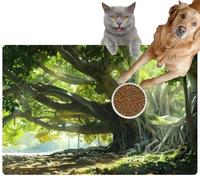 Pet Cat Dog Food Mat for Water Bowl Placemat for Sloppy Drinkers A Banyan Spreads its Roots Like a Network Life Creating a Labyrinth Absorbent Rubber Back Feeding Mat for Floor Indoor 20x31in