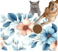 Pet Cat Dog Food Mat for Water Bowl Placemat for Sloppy Drinkers A Beautiful Floral Featuring Soft Blue and Peach Flowers Intertwined Absorbent Rubber Back Feeding Mat for Floor Indoor 24x36in