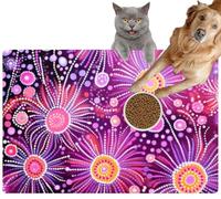 Pet Cat Dog Food Mat for Water Bowl Placemat for Sloppy Drinkers A Beautiful Print The Style Australian Aborigines Pastel Pink Violet Absorbent Rubber Back Feeding Mat for Floor Indoor 24x36in