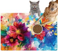 Pet Cat Dog Food Mat for Water Bowl Placemat for Sloppy Drinkers A Captivating Abstract Floral Bouquet Painted Vibrant Watercolor The Absorbent Rubber Back Feeding Mat for Floor Indoor 24x36in