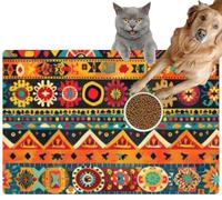 Pet Cat Dog Food Mat for Water Bowl Placemat for Sloppy Drinkers A Colorful Abstract Many Different Shapes and Patterns Absorbent Rubber Back Feeding Mat for Floor Indoor 24x36in