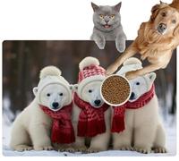 Pet Cat Dog Food Mat for Water Bowl Placemat for Sloppy Drinkers A Group Adorable Happy Polar Bears Dressed Knitted Scarves and Hats Absorbent Rubber Back Feeding Mat for Floor Indoor 24x36in