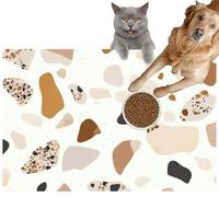 Pet Cat Dog Food Mat for Water Bowl Placemat for Sloppy Drinkers A Light Grey terrazzo Scattered Brown and Beige Stones offering Absorbent Rubber Back Feeding Mat for Floor Indoor 24x36in