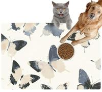 Pet Cat Dog Food Mat for Water Bowl Placemat for Sloppy Drinkers A Painterly Butterflies Illustrated Soft Brushstrokes Muted Pastel Absorbent Rubber Back Feeding Mat for Floor Indoor 20x31in
