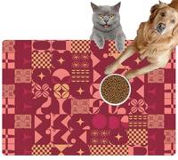 Pet Cat Dog Food Mat for Water Bowl Placemat for Sloppy Drinkers A Pink Japanese Patterns and a Checkered Traditional Geometric Designs Absorbent Rubber Back Feeding Mat for Floor Indoor 24x36in