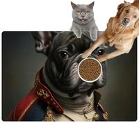 Pet Cat Dog Food Mat for Water Bowl Placemat for Sloppy Drinkers A Portrait a Dog Wearing Historic Military Uniform French Bulldog Port Absorbent Rubber Back Feeding Mat for Floor Indoor 20x31in