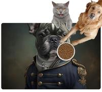 Pet Cat Dog Food Mat for Water Bowl Placemat for Sloppy Drinkers A Portrait a Dog Wearing Historic Military Uniform French Bulldog Port Absorbent Rubber Back Feeding Mat for Floor Indoor 24x36in