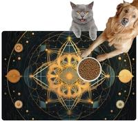 Pet Cat Dog Food Mat for Water Bowl Placemat for Sloppy Drinkers a Sacred Geometry Figure containing Fascinating Shapes and Patterns Absorbent Rubber Back Feeding Mat for Floor Indoor 24x36in