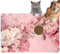 Pet Cat Dog Food Mat for Water Bowl Placemat for Sloppy Drinkers A Soft Pink Floral Delicate Blooms and Leaves Creates a Romantic and w Absorbent Rubber Back Feeding Mat for Floor Indoor 20x31in
