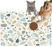 Pet Cat Dog Food Mat for Water Bowl Placemat for Sloppy Drinkers A terrazzo Featuring a Muted Color Palette and Natural Stone Fragments Absorbent Rubber Back Feeding Mat for Floor Indoor 20x31in