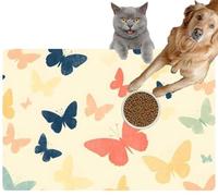 Pet Cat Dog Food Mat for Water Bowl Placemat for Sloppy Drinkers A Whimsical Scattered Butterflies Soft Pastels a Pale Yellow Absorbent Rubber Back Feeding Mat for Floor Indoor 24x36in