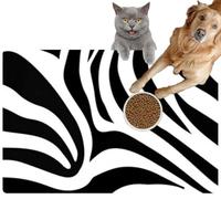 Pet Cat Dog Food Mat for Water Bowl Placemat for Sloppy Drinkers Abstract a Zebra Stripe a Stark Black and White Contrast Wavy Lines Absorbent Rubber Back Feeding Mat for Floor Indoor 20x31in
