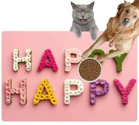 Pet Cat Dog Food Mat for Water Bowl Placemat for Sloppy Drinkers Abstract Alphabet Art Happy Flowers Colorful Letter Display Pink creat Absorbent Rubber Back Feeding Mat for Floor Indoor 20x31in