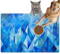 Pet Cat Dog Food Mat for Water Bowl Placemat for Sloppy Drinkers Abstract Art Shades Blue Diamond Absorbent Rubber Back Feeding Mat for Floor Indoor 20x31in