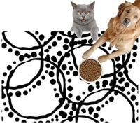 Pet Cat Dog Food Mat for Water Bowl Placemat for Sloppy Drinkers Abstract Circle dots and Spots Decorative Hand Drawn Boho Style Textil Absorbent Rubber Back Feeding Mat for Floor Indoor 24x36in