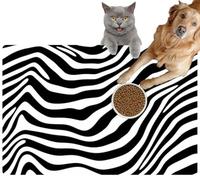 Pet Cat Dog Food Mat for Water Bowl Placemat for Sloppy Drinkers Abstract Doodle Artistic Absorbent Rubber Back Feeding Mat for Floor Indoor 20x31in