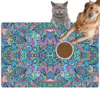Pet Cat Dog Food Mat for Water Bowl Placemat for Sloppy Drinkers Abstract Doodle Style Ornamental Absorbent Rubber Back Feeding Mat for Floor Indoor 20x31in