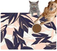 Pet Cat Dog Food Mat for Water Bowl Placemat for Sloppy Drinkers Abstract Floral Modern Style Absorbent Rubber Back Feeding Mat for Floor Indoor 20x31in