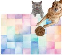 Pet Cat Dog Food Mat for Water Bowl Placemat for Sloppy Drinkers Abstract Geometric Created Watercolor Consists Rectangles a Paper Like Absorbent Rubber Back Feeding Mat for Floor Indoor 20x31in