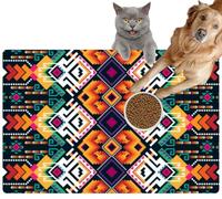 Pet Cat Dog Food Mat for Water Bowl Placemat for Sloppy Drinkers Abstract Geometric Vertical Indigenous Black Absorbent Rubber Back Feeding Mat for Floor Indoor 24x36in
