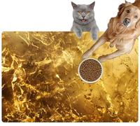Pet Cat Dog Food Mat for Water Bowl Placemat for Sloppy Drinkers Abstract Gold Marble Gold Abstract Black Marble Art Paint Ink watercol Absorbent Rubber Back Feeding Mat for Floor Indoor 20x31in