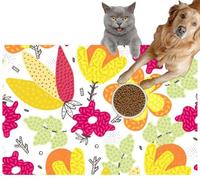 Pet Cat Dog Food Mat for Water Bowl Placemat for Sloppy Drinkers Abstract Hand Drawn Flowers Different Textures Floral Composition Absorbent Rubber Back Feeding Mat for Floor Indoor 20x31in