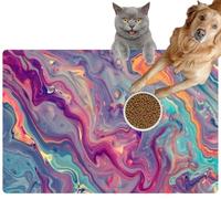 Pet Cat Dog Food Mat for Water Bowl Placemat for Sloppy Drinkers Abstract Marbled Full Color Absorbent Rubber Back Feeding Mat for Floor Indoor 24x36in