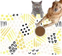 Pet Cat Dog Food Mat for Water Bowl Placemat for Sloppy Drinkers Abstract Painted Geometric Scribble Shapes Repeating Doodle Yellow Absorbent Rubber Back Feeding Mat for Floor Indoor 20x31in
