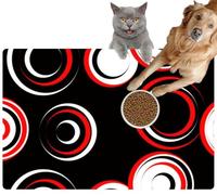 Pet Cat Dog Food Mat for Water Bowl Placemat for Sloppy Drinkers Abstract Shape red Circle a Black Composition The Style one Absorbent Rubber Back Feeding Mat for Floor Indoor 24x36in