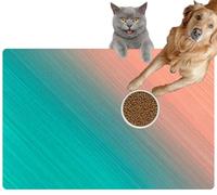 Pet Cat Dog Food Mat for Water Bowl Placemat for Sloppy Drinkers Abstract Teal and Coral Diagonal Gradient Absorbent Rubber Back Feeding Mat for Floor Indoor 20x31in