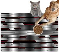 Pet Cat Dog Food Mat for Water Bowl Placemat for Sloppy Drinkers Abstract Technology Silver Cyber red line Power Black Geometric Absorbent Rubber Back Feeding Mat for Floor Indoor 24x36in