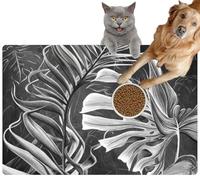 Pet Cat Dog Food Mat for Water Bowl Placemat for Sloppy Drinkers Abstract Tropical Leaves Concrete Grunge Wall Floral Mural Card Absorbent Rubber Back Feeding Mat for Floor Indoor 20x31in