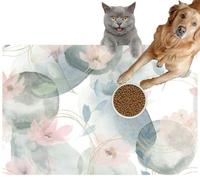 Pet Cat Dog Food Mat for Water Bowl Placemat for Sloppy Drinkers Abstract Vintage Print Flowers Shapes and Golden Lines White Watercolo Absorbent Rubber Back Feeding Mat for Floor Indoor 20x31in