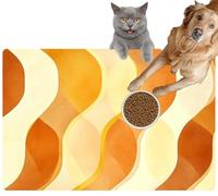 Pet Cat Dog Food Mat for Water Bowl Placemat for Sloppy Drinkers Abstract Warm Orange Yellow Wave Art Gold Soft Color Style Curve Absorbent Rubber Back Feeding Mat for Floor Indoor 20x31in