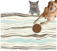 Pet Cat Dog Food Mat for Water Bowl Placemat for Sloppy Drinkers Abstract Wavy Lines Beige Brown Blue Absorbent Rubber Back Feeding Mat for Floor Indoor 24x36in