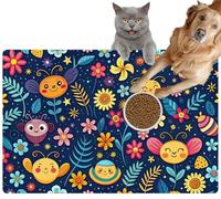 Pet Cat Dog Food Mat for Water Bowl Placemat for Sloppy Drinkers Adorable bee Featuring Night Blooming Flowers Ideal Textile and Design Absorbent Rubber Back Feeding Mat for Floor Indoor 24x36in
