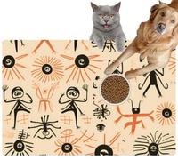 Pet Cat Dog Food Mat for Water Bowl Placemat for Sloppy Drinkers Ancient Glyphs a generative Created Absorbent Rubber Back Feeding Mat for Floor Indoor 24x36in