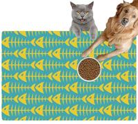 Pet Cat Dog Food Mat for Water Bowl Placemat for Sloppy Drinkers Angry Fish Bone Skeleton Green and Orange Colors Absorbent Rubber Back Feeding Mat for Floor Indoor 20x31in