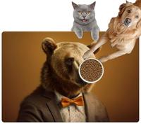Pet Cat Dog Food Mat for Water Bowl Placemat for Sloppy Drinkers Anthropomorphic Bear Dressed a Suit Like a Businessman Business Human Absorbent Rubber Back Feeding Mat for Floor Indoor 20x31in