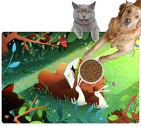 Pet Cat Dog Food Mat for Water Bowl Placemat for Sloppy Drinkers Bear Reading Tales Book to Rabbits Forest Lawn Absorbent Rubber Back Dish Eating Feeding Mat for Floor Indoor