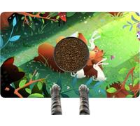 Pet Cat Dog Food Mat for Water Bowl Placemat for Sloppy Drinkers Bear Reading Tales Book to Rabbits Forest Lawn Absorbent Rubber Back Dish Eating Feeding Mat for Floor Indoor