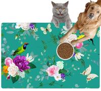 Pet Cat Dog Food Mat for Water Bowl Placemat for Sloppy Drinkers Beautiful Floral Bunches Roses Spring Dress Fabric Absorbent Rubber Back Feeding Mat for Floor Indoor 24x36in