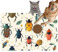 Pet Cat Dog Food Mat for Water Bowl Placemat for Sloppy Drinkers Beetles and Bugs a Repeating Print Textile Fabric Absorbent Rubber Back Feeding Mat for Floor Indoor 24x36in