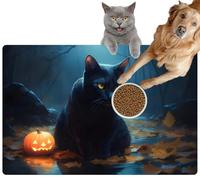 Pet Cat Dog Food Mat for Water Bowl Placemat for Sloppy Drinkers Black Cats and Pumpkin let&apos s Have Some Spooky ! Absorbent Rubber Back Feeding Mat for Floor Indoor 24x36in