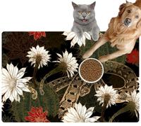 Pet Cat Dog Food Mat for Water Bowl Placemat for Sloppy Drinkers Blooming Cacti and Snakes Absorbent Rubber Back Feeding Mat for Floor Indoor 20x31in