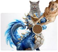 Pet Cat Dog Food Mat for Water Bowl Placemat for Sloppy Drinkers Blue Chibi Dragon Absorbent Rubber Back Feeding Mat for Floor Indoor 20x31in