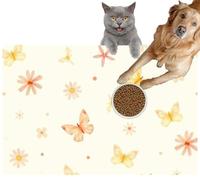 Pet Cat Dog Food Mat for Water Bowl Placemat for Sloppy Drinkers Boho Chic Butterfly and Floral Pattern Textiles Absorbent Rubber Back Feeding Mat for Floor Indoor 24x36in